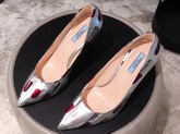 Prada Patent Leather Pumps with Lipstick Print Silver