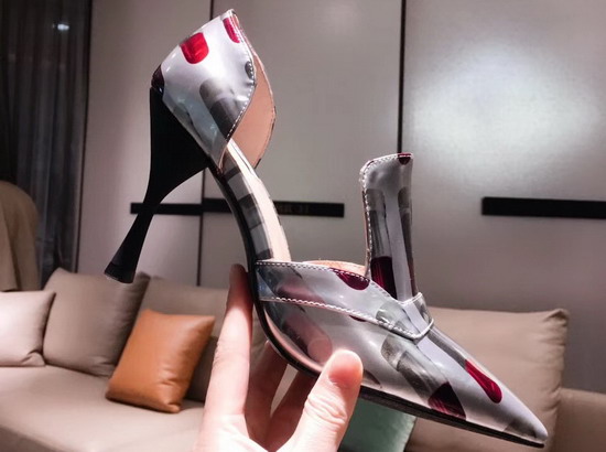 Prada Patent Leather Pumps with Lipstick Print Silver