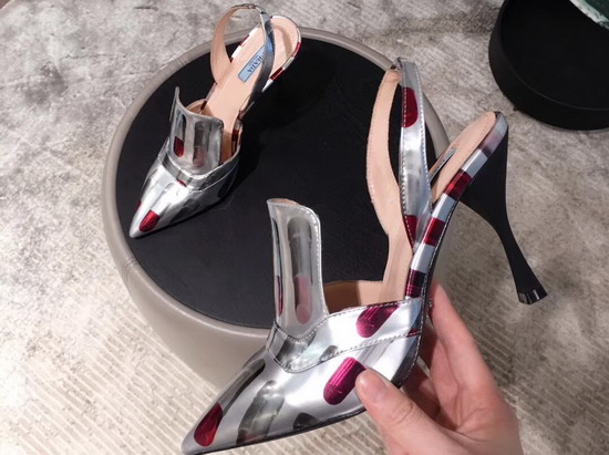 Prada Patent Leather Pumps with Lipstick Print Silver