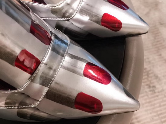 Prada Patent Leather Pumps with Lipstick Print Silver