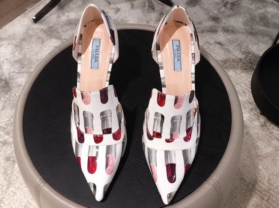 Prada Patent Leather Pumps with Lipstick Print White