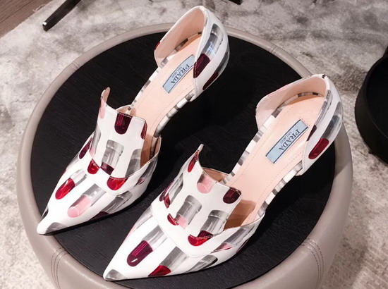 Prada Patent Leather Pumps with Lipstick Print White