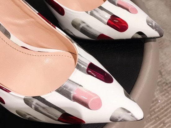 Prada Patent Leather Pumps with Lipstick Print White