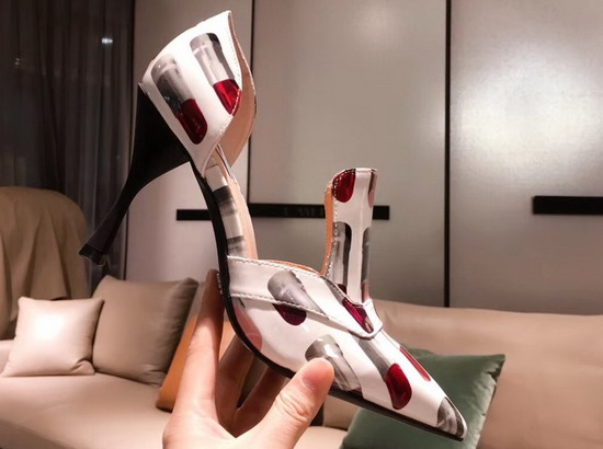 Prada Patent Leather Pumps with Lipstick Print White