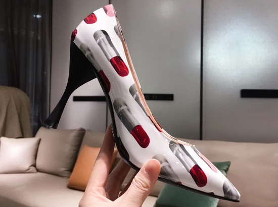 Prada Patent Leather Pumps with Lipstick Print White