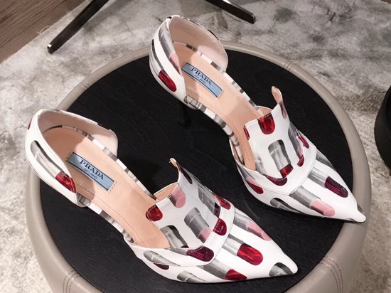 Prada Patent Leather Pumps with Lipstick Print White