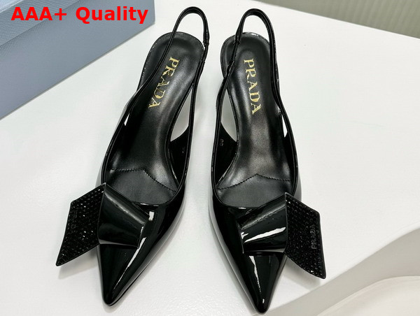 Prada Patent Leather Slingback Pumps in Black 1I345N Replica