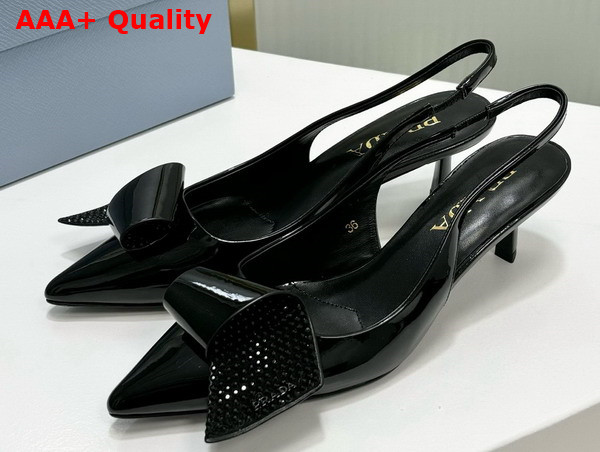 Prada Patent Leather Slingback Pumps in Black 1I345N Replica