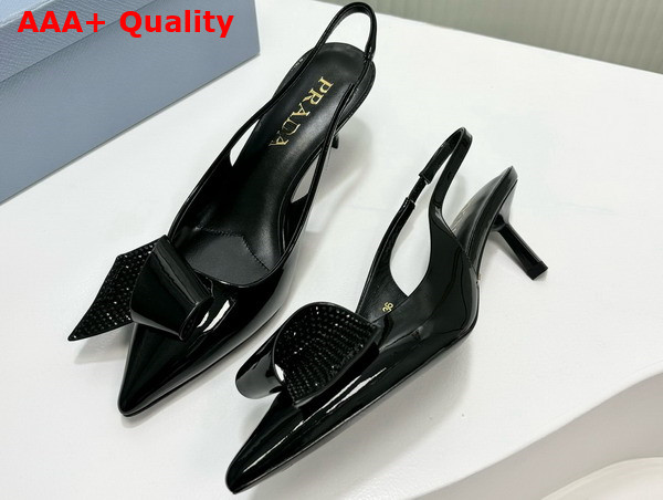 Prada Patent Leather Slingback Pumps in Black 1I345N Replica