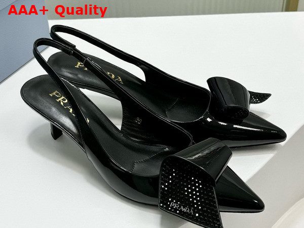 Prada Patent Leather Slingback Pumps in Black 1I345N Replica