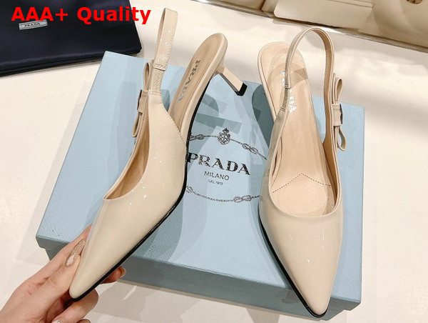 Prada Patent Leather Slingbacks in Ivory 1I190N Replica