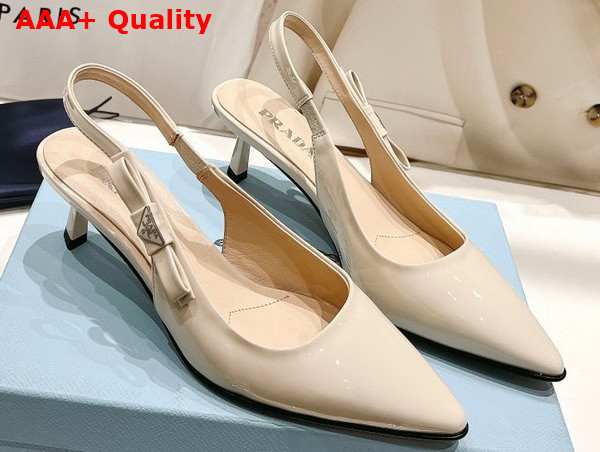 Prada Patent Leather Slingbacks in Ivory 1I190N Replica