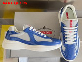 Prada Patent Leather and Technical Fabric Prada Americas Cup Sneakers Aviation Blue and Silver 4E3400 Replica