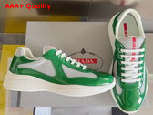 Prada Patent Leather and Technical Fabric Prada Americas Cup Sneakers Green and Silver 4E3400 Replica