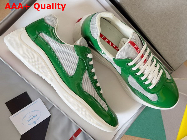 Prada Patent Leather and Technical Fabric Prada Americas Cup Sneakers Green and Silver 4E3400 Replica