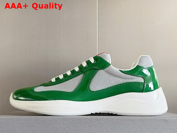 Prada Patent Leather and Technical Fabric Prada Americas Cup Sneakers Green and Silver 4E3400 Replica