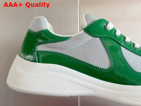 Prada Patent Leather and Technical Fabric Prada Americas Cup Sneakers Green and Silver 4E3400 Replica