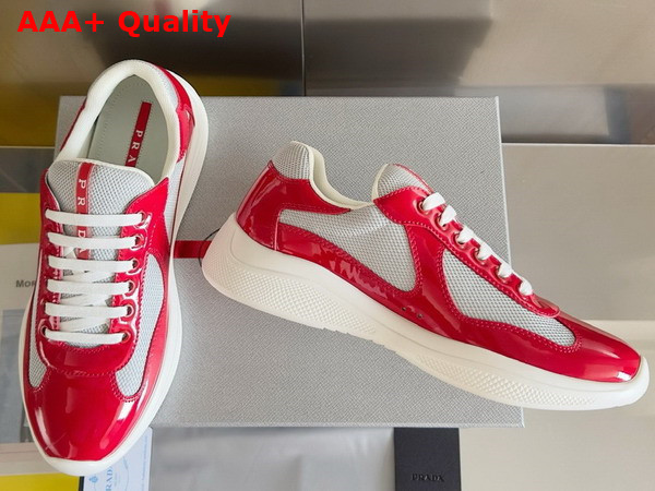 Prada Patent Leather and Technical Fabric Prada Americas Cup Sneakers Red and Silver 4E3400 Replica