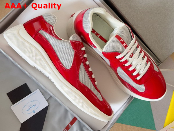 Prada Patent Leather and Technical Fabric Prada Americas Cup Sneakers Red and Silver 4E3400 Replica