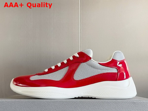 Prada Patent Leather and Technical Fabric Prada Americas Cup Sneakers Red and Silver 4E3400 Replica