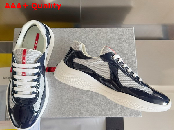 Prada Patent Leather and Technical Fabric Prada Americas Cup Sneakers Royal Blue and Silver 4E3400 Replica