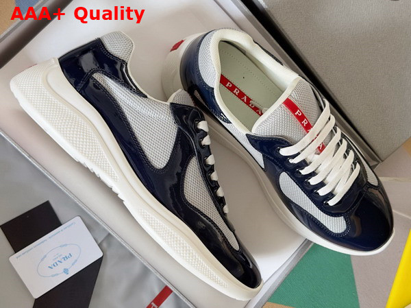 Prada Patent Leather and Technical Fabric Prada Americas Cup Sneakers Royal Blue and Silver 4E3400 Replica