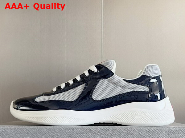 Prada Patent Leather and Technical Fabric Prada Americas Cup Sneakers Royal Blue and Silver 4E3400 Replica