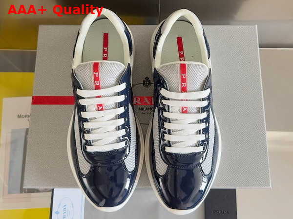 Prada Patent Leather and Technical Fabric Prada Americas Cup Sneakers Royal Blue and Silver 4E3400 Replica