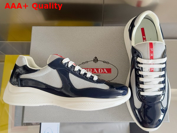 Prada Patent Leather and Technical Fabric Prada Americas Cup Sneakers Royal Blue and Silver 4E3400 Replica