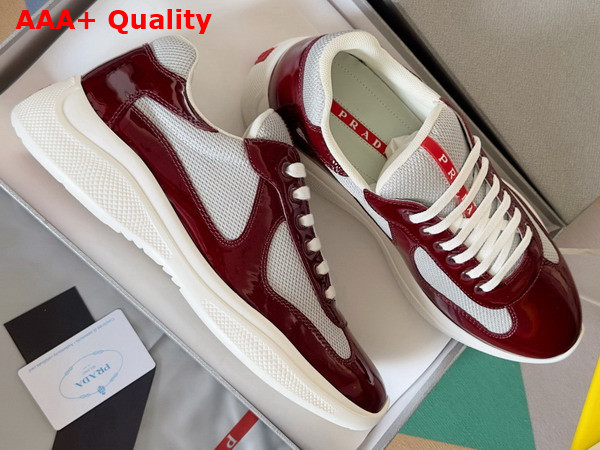 Prada Patent Leather and Technical Fabric Prada Americas Cup Sneakers Royal Burgundy and Silver 4E3400 Replica