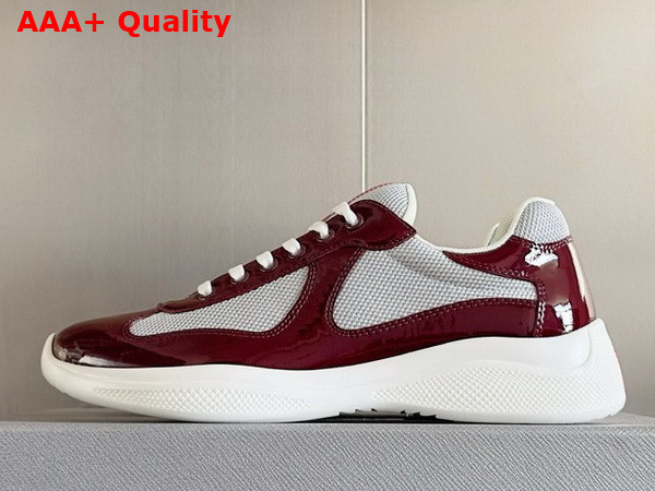 Prada Patent Leather and Technical Fabric Prada Americas Cup Sneakers Royal Burgundy and Silver 4E3400 Replica