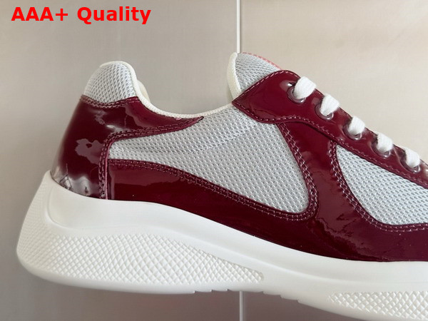 Prada Patent Leather and Technical Fabric Prada Americas Cup Sneakers Royal Burgundy and Silver 4E3400 Replica