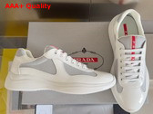 Prada Patent Leather and Technical Fabric Prada Americas Cup Sneakers White and Silver 4E3400 Replica