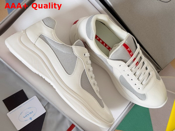 Prada Patent Leather and Technical Fabric Prada Americas Cup Sneakers White and Silver 4E3400 Replica