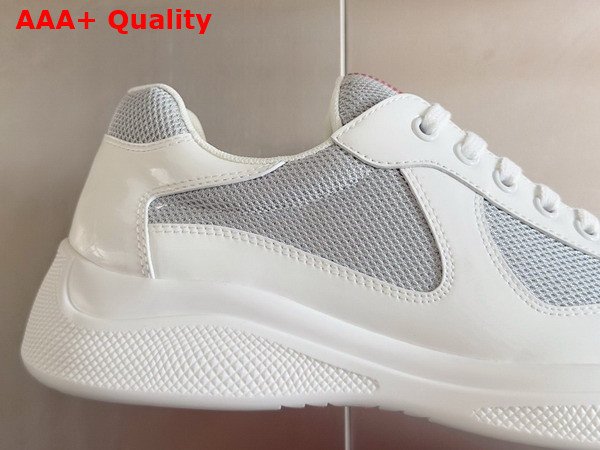 Prada Patent Leather and Technical Fabric Prada Americas Cup Sneakers White and Silver 4E3400 Replica