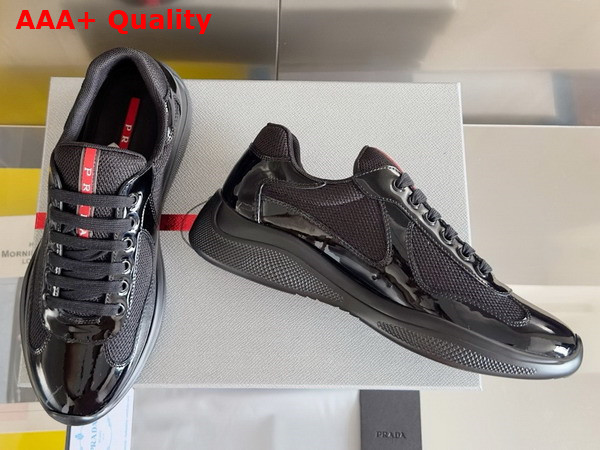 Prada Patent Leather and Technical Fabric Prada Americas Cup Sneakers in Black 4E3400 Replica