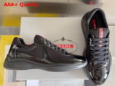 Prada Patent Leather and Technical Fabric Prada Americas Cup Sneakers in Black 4E3400 Replica