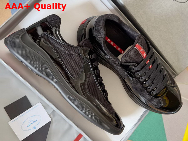 Prada Patent Leather and Technical Fabric Prada Americas Cup Sneakers in Black 4E3400 Replica