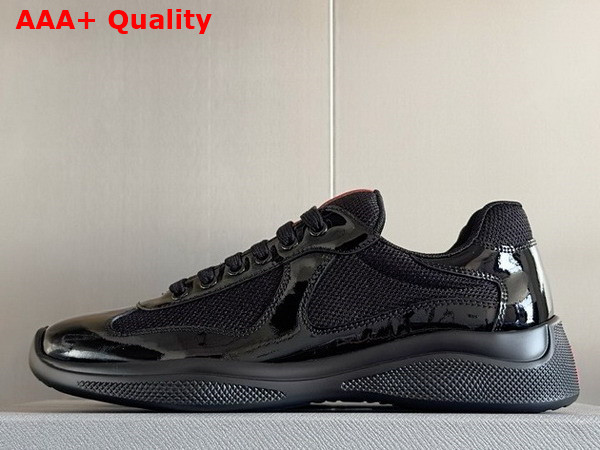 Prada Patent Leather and Technical Fabric Prada Americas Cup Sneakers in Black 4E3400 Replica