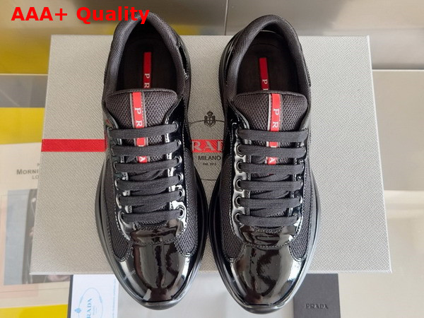 Prada Patent Leather and Technical Fabric Prada Americas Cup Sneakers in Black 4E3400 Replica