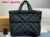 Prada Plaid Padded Re Nylon Tote Bag in Navy Replica