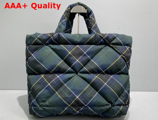 Prada Plaid Padded Re Nylon Tote Bag in Navy Replica