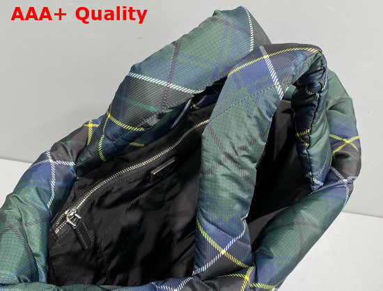 Prada Plaid Padded Re Nylon Tote Bag in Navy Replica