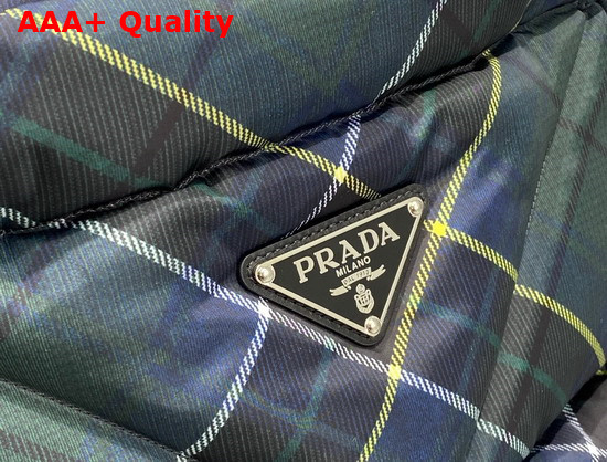 Prada Plaid Padded Re Nylon Tote Bag in Navy Replica