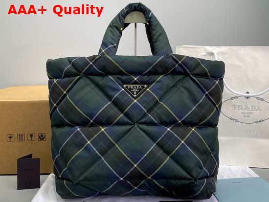 Prada Plaid Padded Re Nylon Tote Bag in Navy Replica