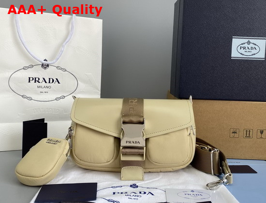 Prada Pocket Nylon and Brushed Leather Bag Desert Beige 1BD295 Replica