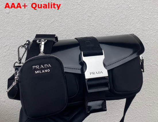 Prada Pocket Nylon and Brushed Leather Bag in Black Product Code 1BD295 Replica