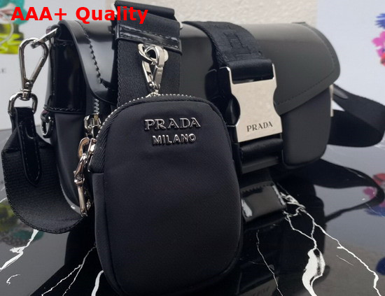 Prada Pocket Nylon and Brushed Leather Bag in Black Product Code 1BD295 Replica