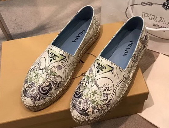 Prada Printed Leather Espadrilles Green