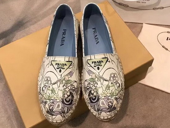 Prada Printed Leather Espadrilles Green